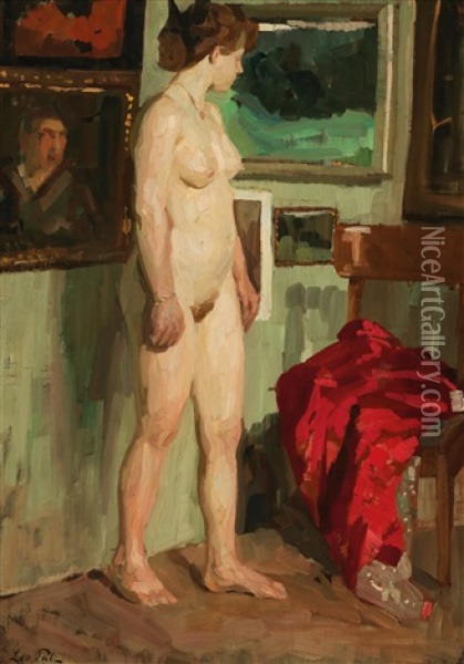 Standing Female Nude Oil Painting - Leo Putz