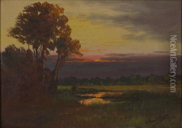 Pair Of Sunset Landscapes Oil Painting - John Joseph Englehardt