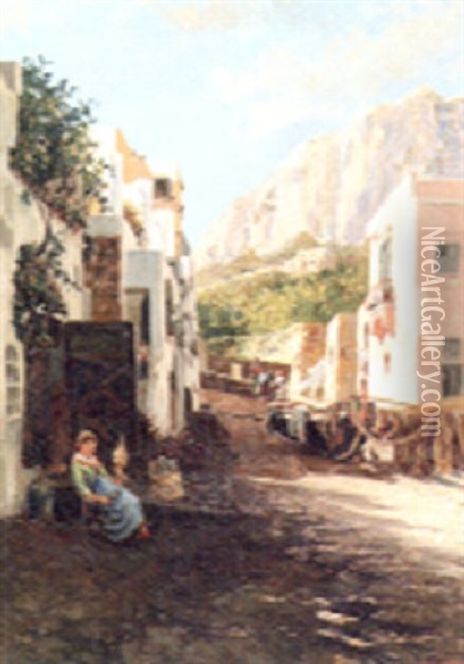 A Quiet Village Street In Capri Oil Painting - Bernardo Hay