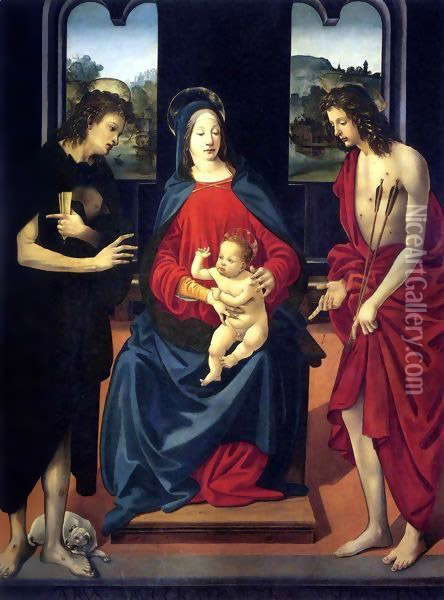 Madonna and Child with Saints Lazarus and Sebastian Oil Painting - Piero Di Cosimo