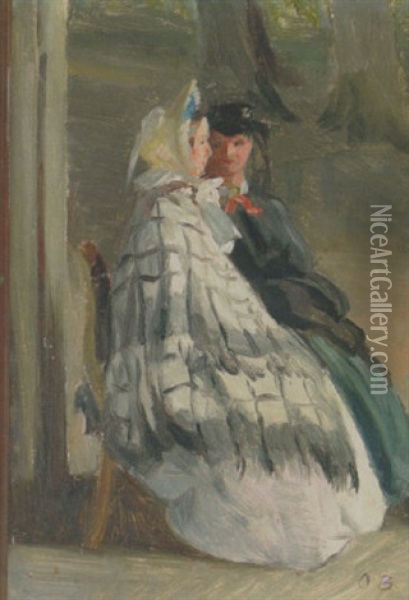To Siddende Damer I Lange Kjoler Oil Painting - Otto Bache