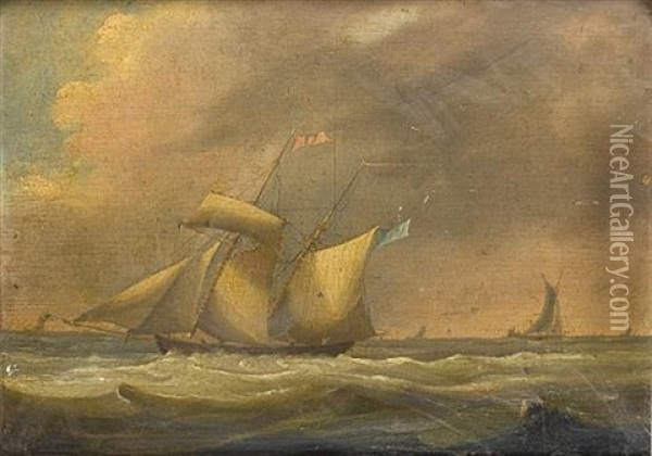 A Topsail Schooner In A Heavy Swell Oil Painting - Thomas Buttersworth