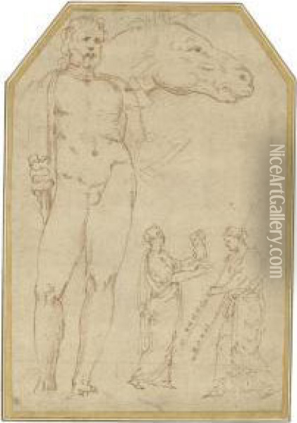 Studies After The Antique Including A Statue Of Hercules Oil Painting - Girolamo da Carpi