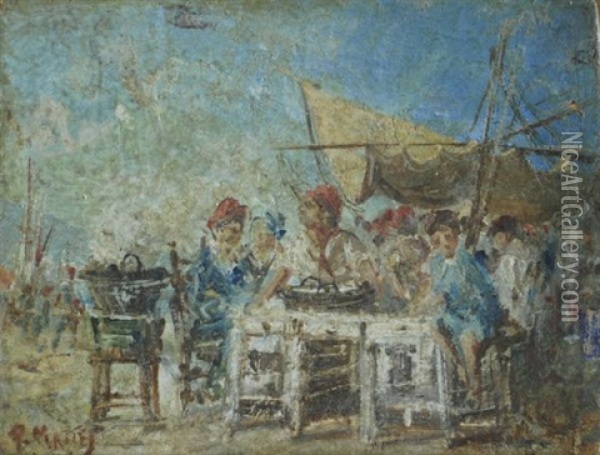 Il Pranzo Dei Pescatori Oil Painting - Pasquale Mattei