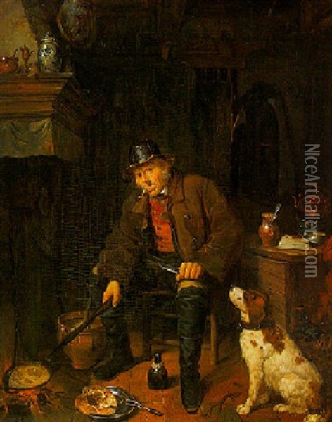 A Fisherman In An Interior Oil Painting - Johannes Antonius Canta