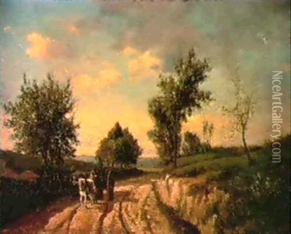 Charrette Sur Une Route De Campagne Oil Painting - Camille Pissarro