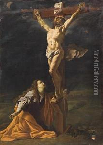 Cristo Crocifisso Con Maria Maddalena Oil Painting - Giuseppe Romani
