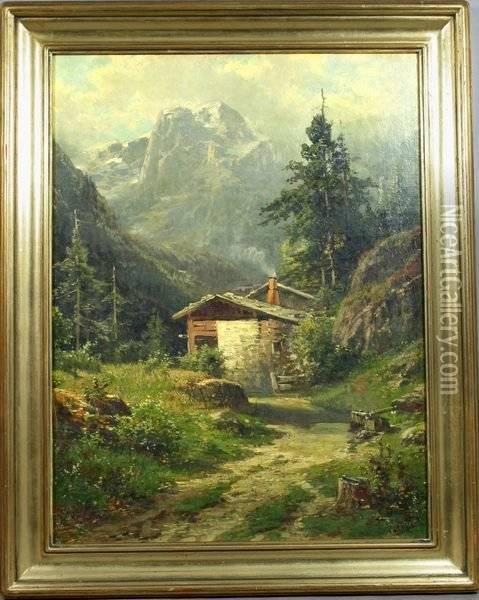 Alpine Cottage Oil Painting - Carl Weber