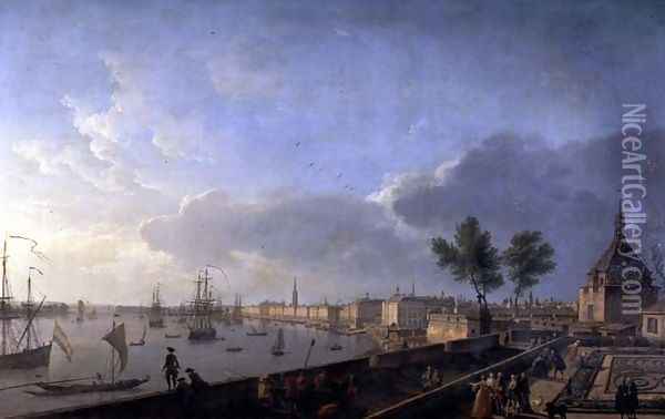 Second view of the port of Bordeaux taken from the Chateau Trompette, 1759 Oil Painting - Claude-joseph Vernet