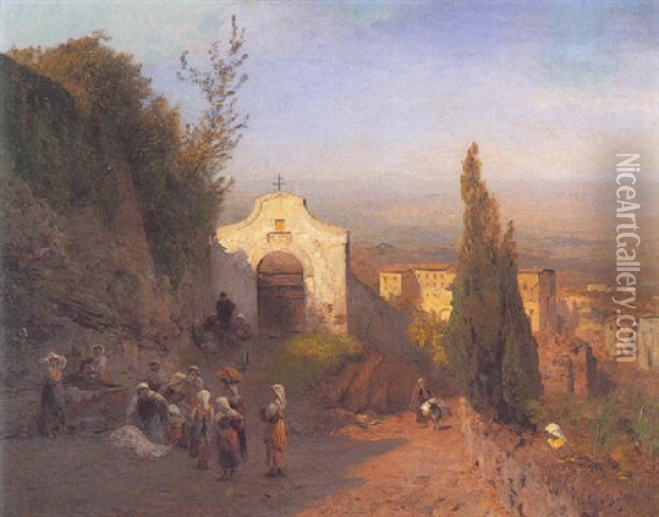 Italienische Frauen Am Brunnen Oil Painting - Albert Flamm