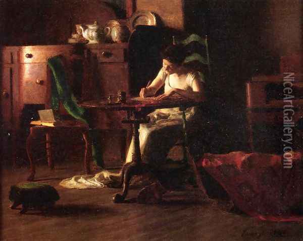 Woman Writing at a Table Oil Painting - Thomas Pollock Anschutz