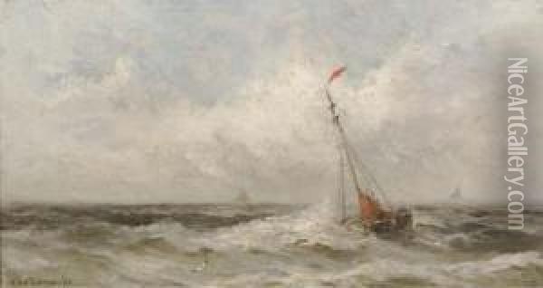 Sailing Vessel On Open Water Oil Painting - Gerard Van Der Laan