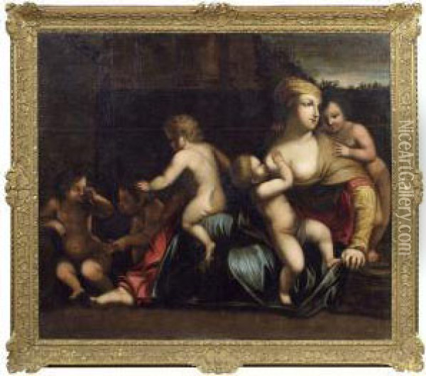 Caritas Oil Painting - Giovanni Francesco Romanelli