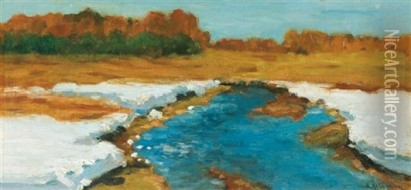 Spring, Last Snow (study) Oil Painting - Isaak Levitan