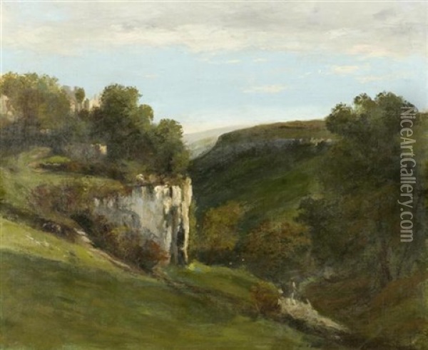 Landschaft Mit Tal Und Felswand Oil Painting - Gustave Courbet