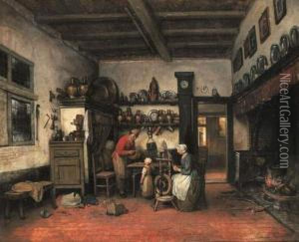 Au Sein De La Famille Oil Painting - Henri De Braeckeleer