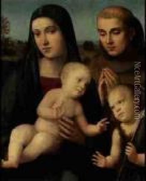 Madonna And Child With The Infant St John The Baptiste Oil Painting - Francesco Francia