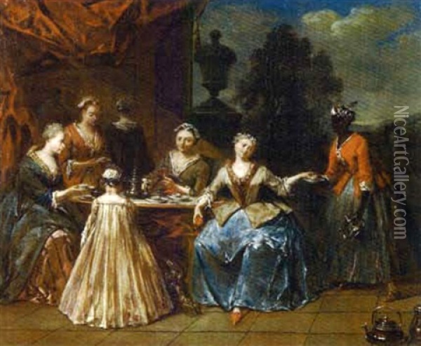 Femmes Prenant Le Cafe Sur La Terrasse Oil Painting - Jan Baptist Lambrechts