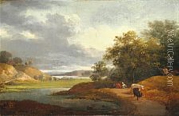 Landscape With A River And Low Mountains Oil Painting - Jens Juel