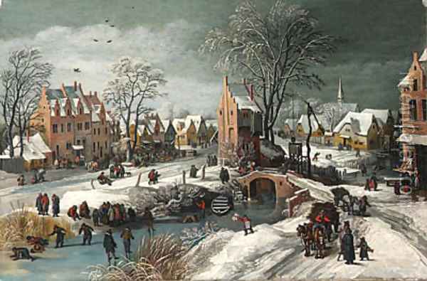A village in winter Oil Painting - Josse de Momper