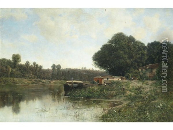 Au Bord De La Riviere Oil Painting - Claude-Francois-Auguste de Mesgriny
