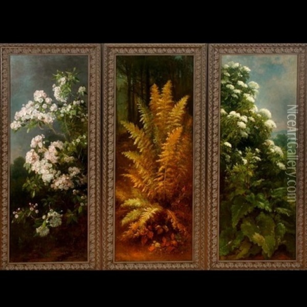 Laurel, Fern & Elderberry (3 Works) Oil Painting - Benjamin Champney