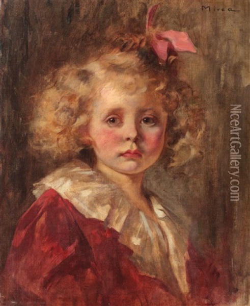 The Pink Bow Oil Painting - George Demetrescu Mirea