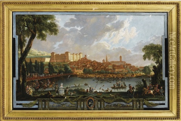 Vue De La Ville De Moncalieri Et De Son Chateau Oil Painting - Ignazio Sclopis