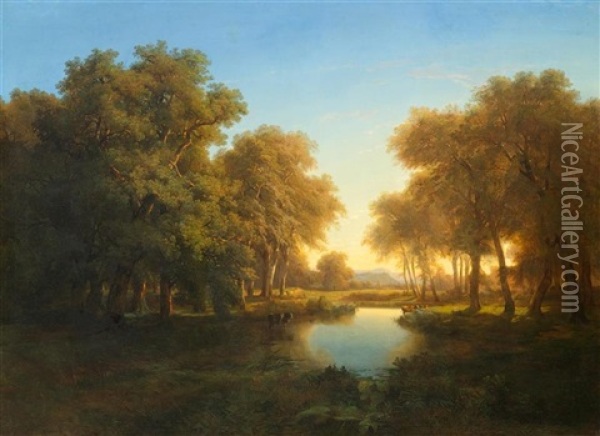 Seelandschaft Im Sonnenuntergang Oil Painting - Alexandre Calame
