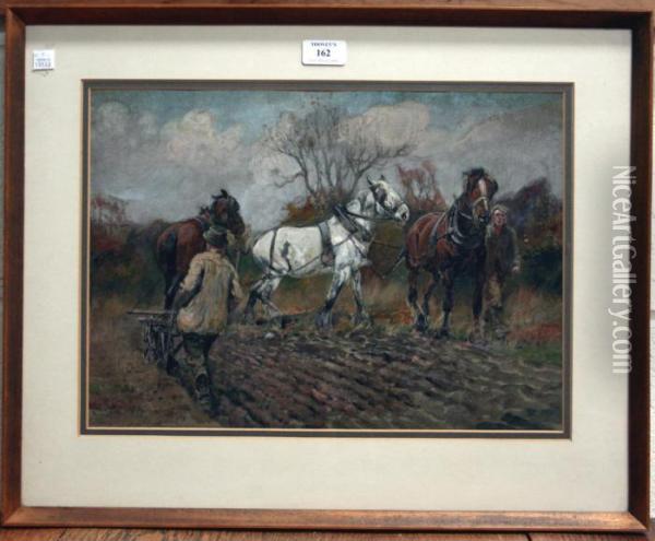 Study Of A Plough Team In A Field Oil Painting - Thomas Ivester Lloyd