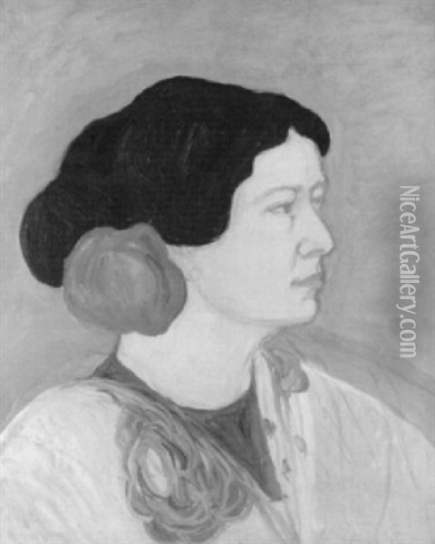 Portrat Einer Frau Mit Blute Im Haar Oil Painting - Albert Trachsel
