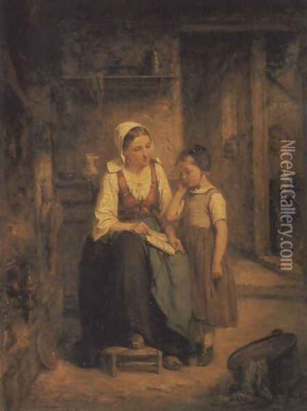 The Reading Lesson Oil Painting - Leon Caille