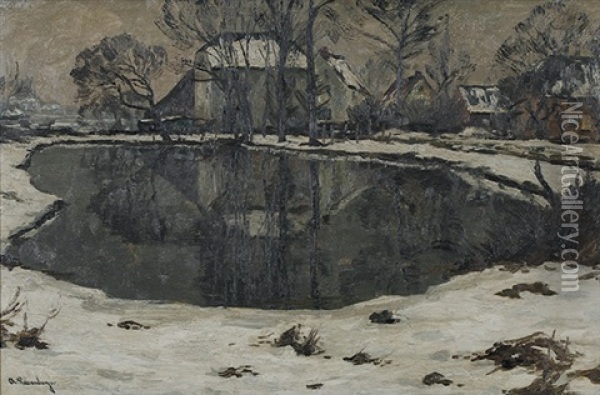 Niederrheinische Dorflandschaft Im Winter Oil Painting - Alfred Rasenberger