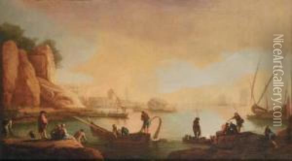 Veduta Costiera Con Pescatori Oil Painting - Carlo Bonavia