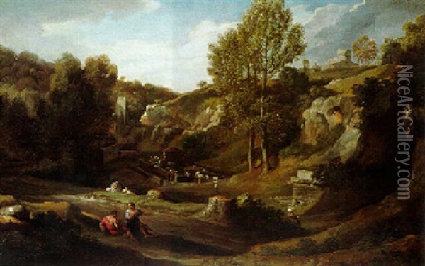 Der Brunnen Und Der Turm Unterhalb Von Marino In Den Albanerbergen Bei Rom Oil Painting - Jan Frans van Bloemen