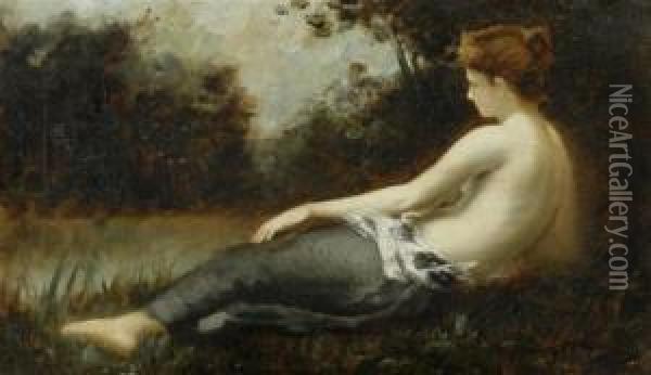 Reclining Semi-nude In A Garden Oil Painting - Charles Royer