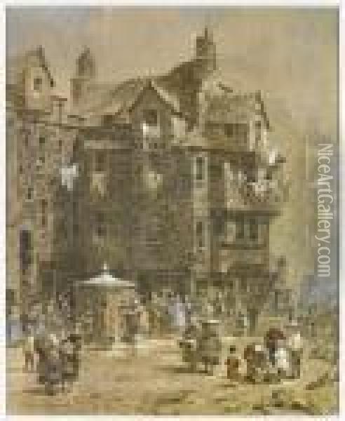 John Knox's House And The High Street, Edinburgh Oil Painting - Louise Rayner