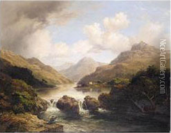 Fishing At The Loch Oil Painting - Kenneth Macleay