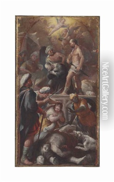 Martyrdom Of Saint Placidus And His Companions Oil Painting - Giuseppe Simonelli