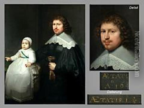 Portrait Eines Vornehmen Herren Mit Seinem Eineinhalbjahrigensohn Oil Painting - Cornelius Jonson