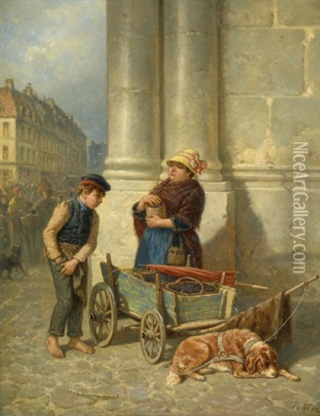 Die Kirschverkauferin Oil Painting - Theodor (Fried. Wilhelm Heinrich Th.) Hosemann