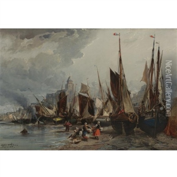 Among The Fishing Boats Oil Painting - Jules Achille Noel