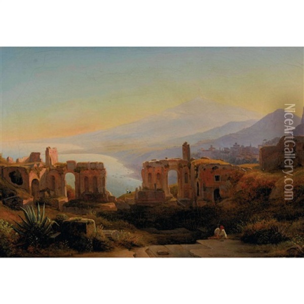 Veduta Di Taormina Oil Painting - Johann-Rudolph Buhlmann