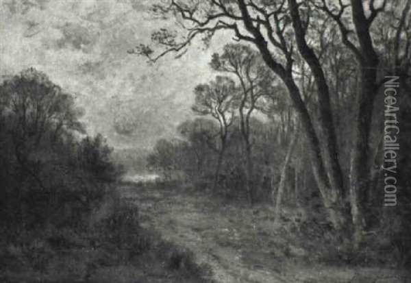 Vej Gennem Skoven Ved Solnedgangstide Oil Painting - Pierre-Ernest Ballue