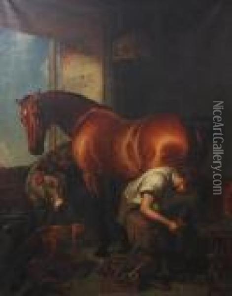 At The Forge Oil Painting - Landseer, Sir Edwin