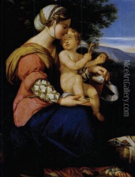 Madonna Mit Dem Kind Under Einem Baum Sitzend Oil Painting - Pietro da Cortona