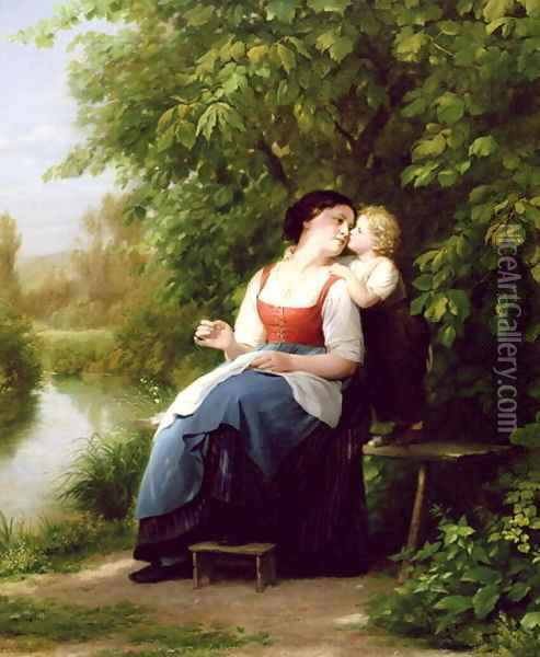 Mother and Son Oil Painting - Fritz Zuber-Buhler