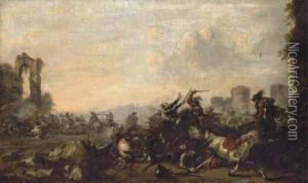 A Cavalry Skirmish Oil Painting - Francesco Monti