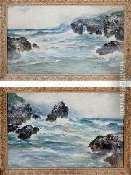 Seascapes On The North Eastern Coast Oil Painting - Thomas Swift Hutton