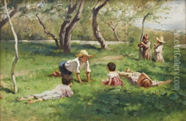 Barn I Gronska Oil Painting - Georg Pauli